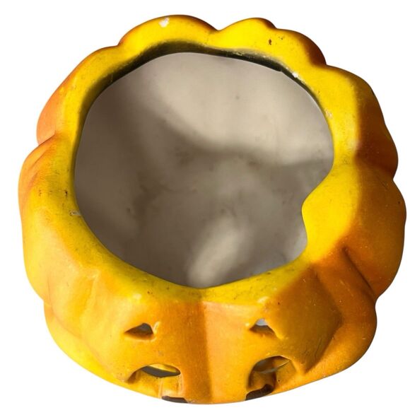 Vtg Terra Cotta Jack o Lantern Tea Light Holder Halloween Decor - Picture 2 of 9